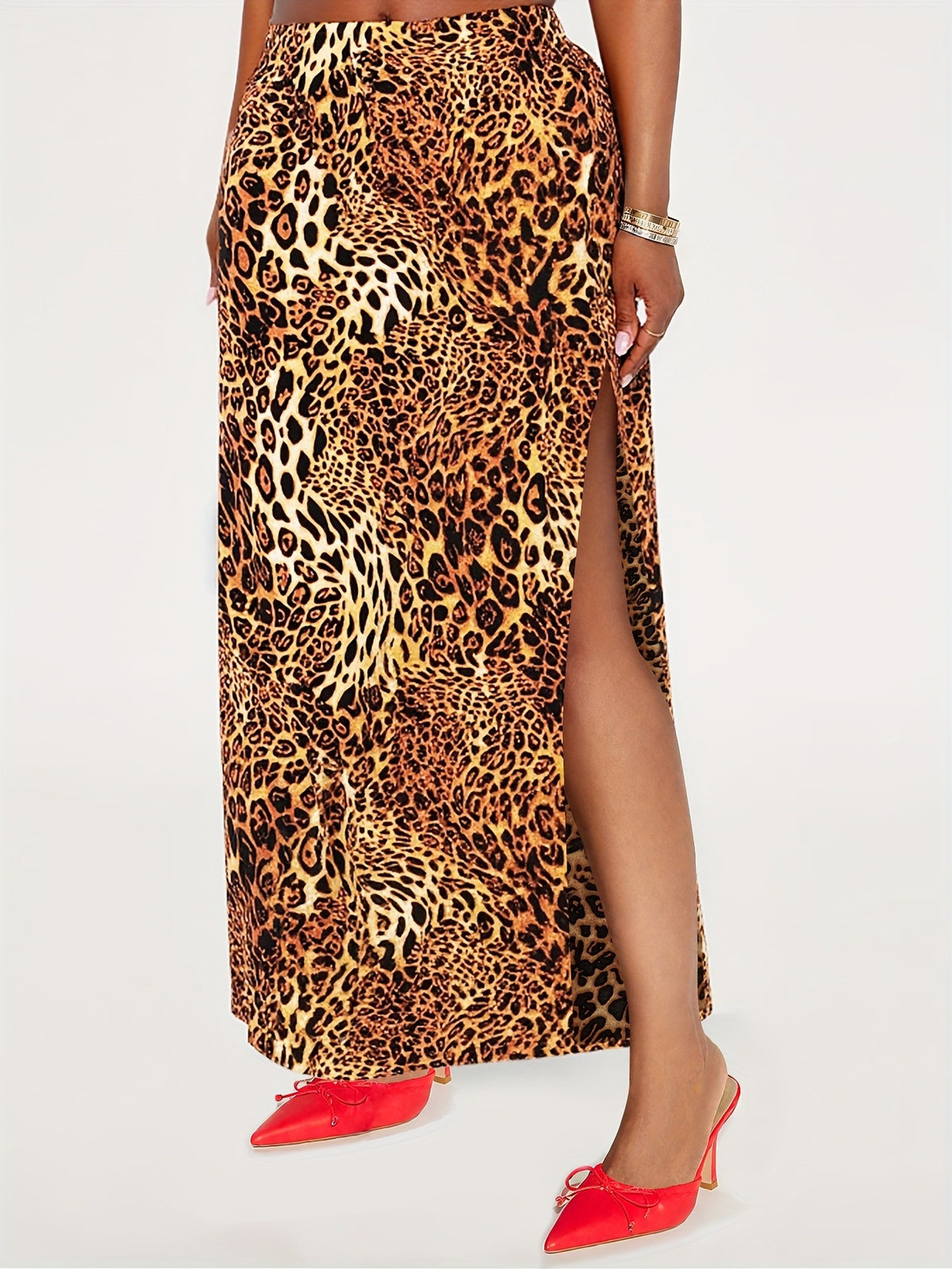 Bulk Plus Size Skirt Leopard Spice Split Autumn High Waist Satin For Daily 55 Pcs product image 2