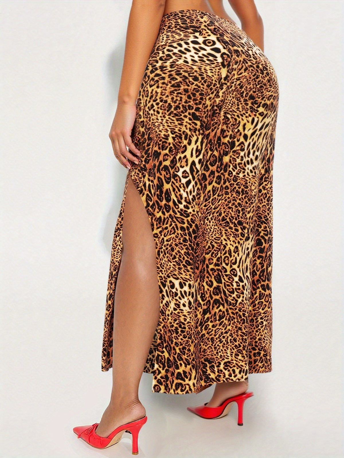 Bulk Plus Size Skirt Leopard Spice Split Autumn High Waist Satin For Daily 55 Pcs product image 3