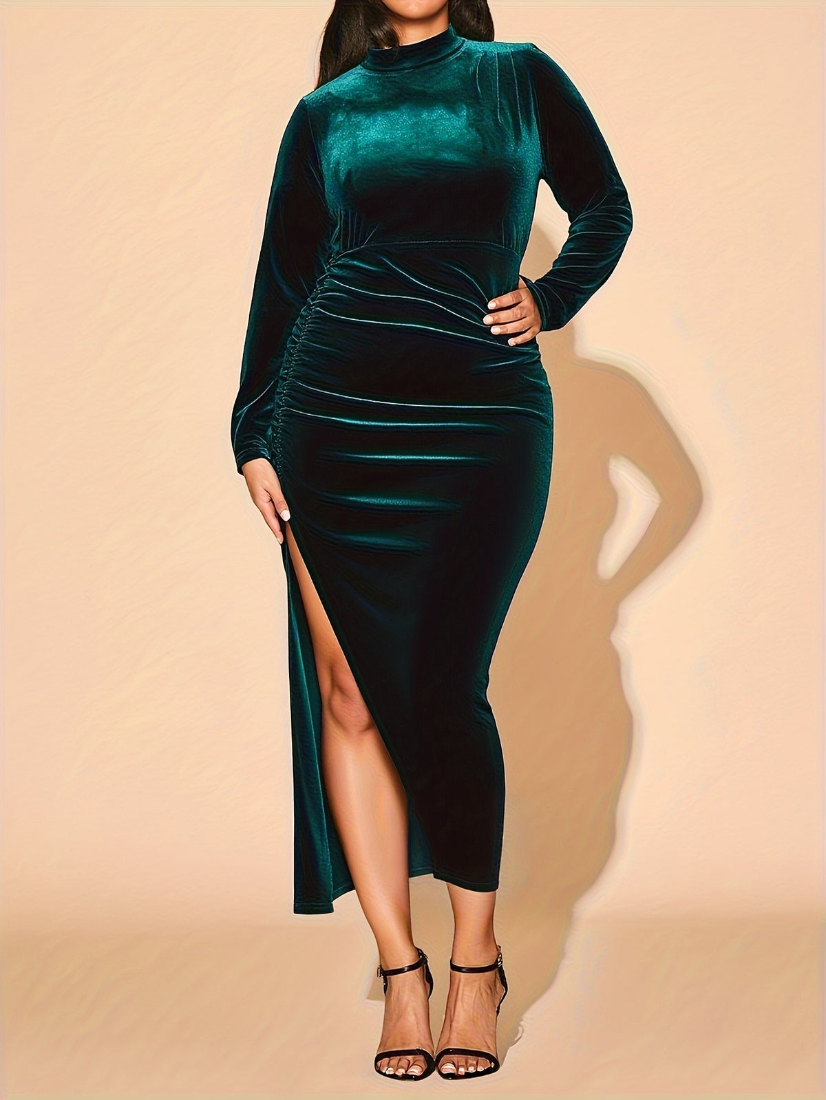 Bulk Plus Size Women's Dark Sleeve High Neck Dress Elegant Long Formal Party 17 Pcs product image 4