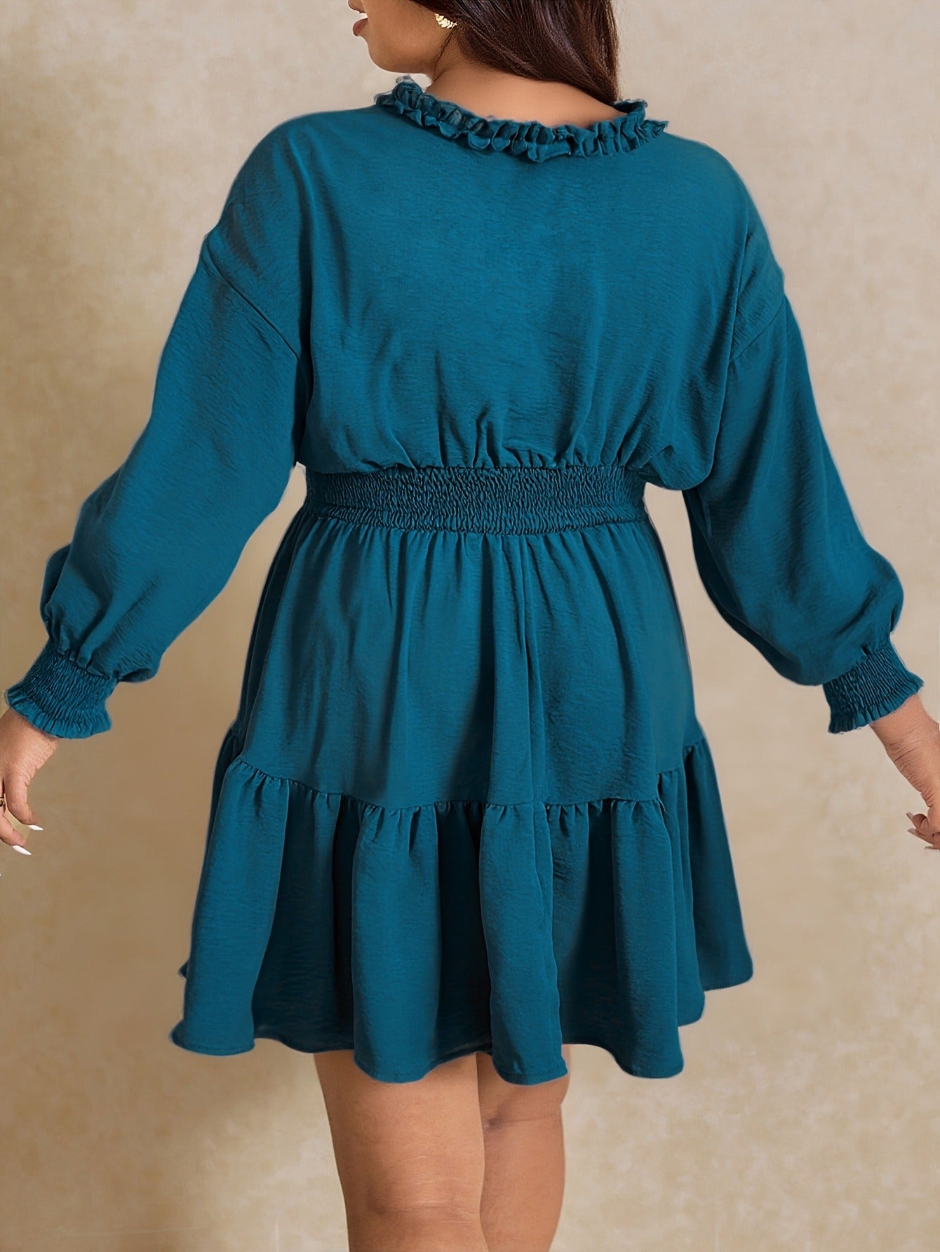 Bulk Plus Size Women's Elegant Turquoise A Line Dress With Puff Sleeves 4 Pcs product image 2