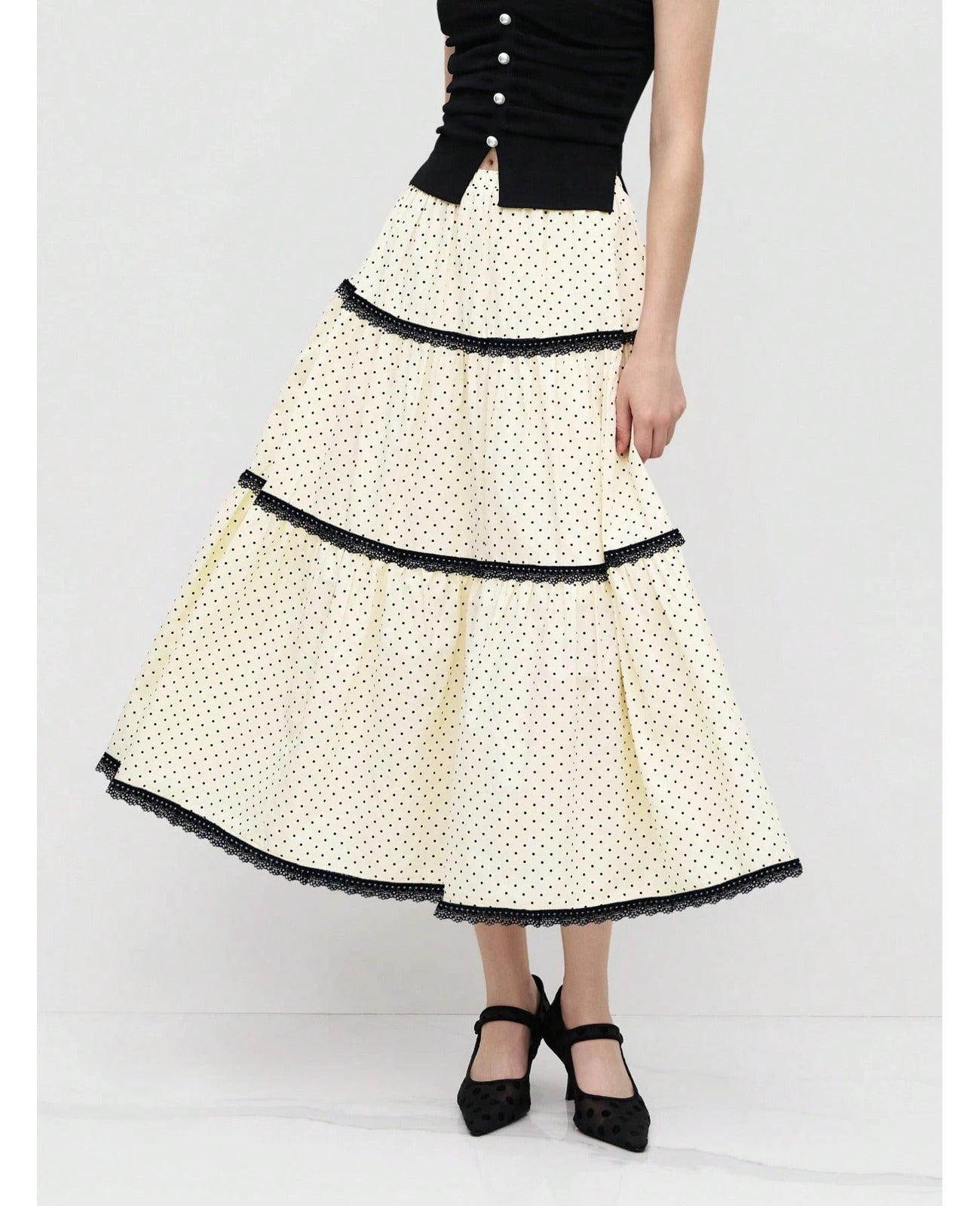 Bulk Polka Dot Lace-Trim A-Line Midi Skirt 3 Pcs product image 1
