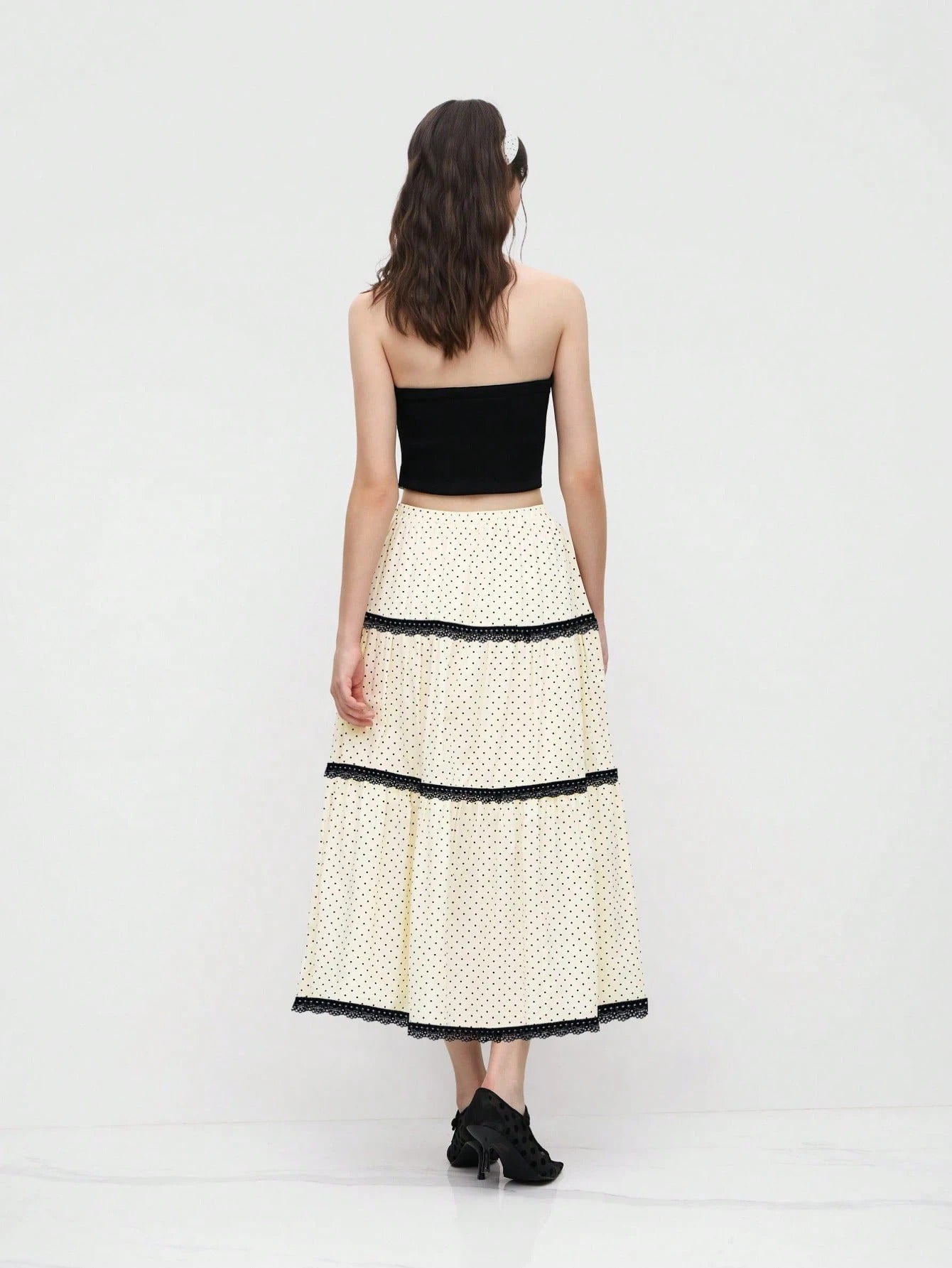 Bulk Polka Dot Lace-Trim A-Line Midi Skirt 3 Pcs product image 2