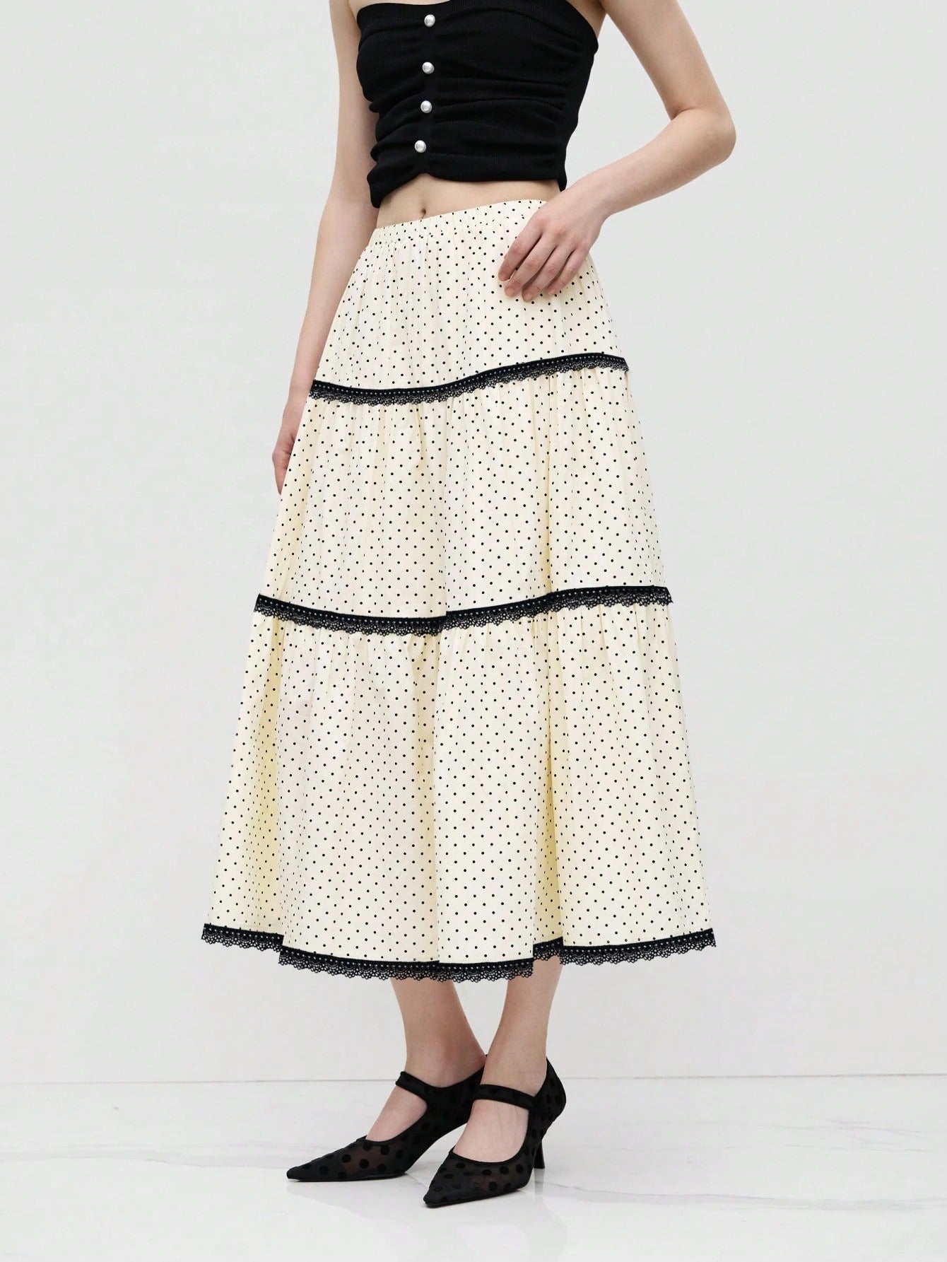 Bulk Polka Dot Lace-Trim A-Line Midi Skirt 3 Pcs product image 3