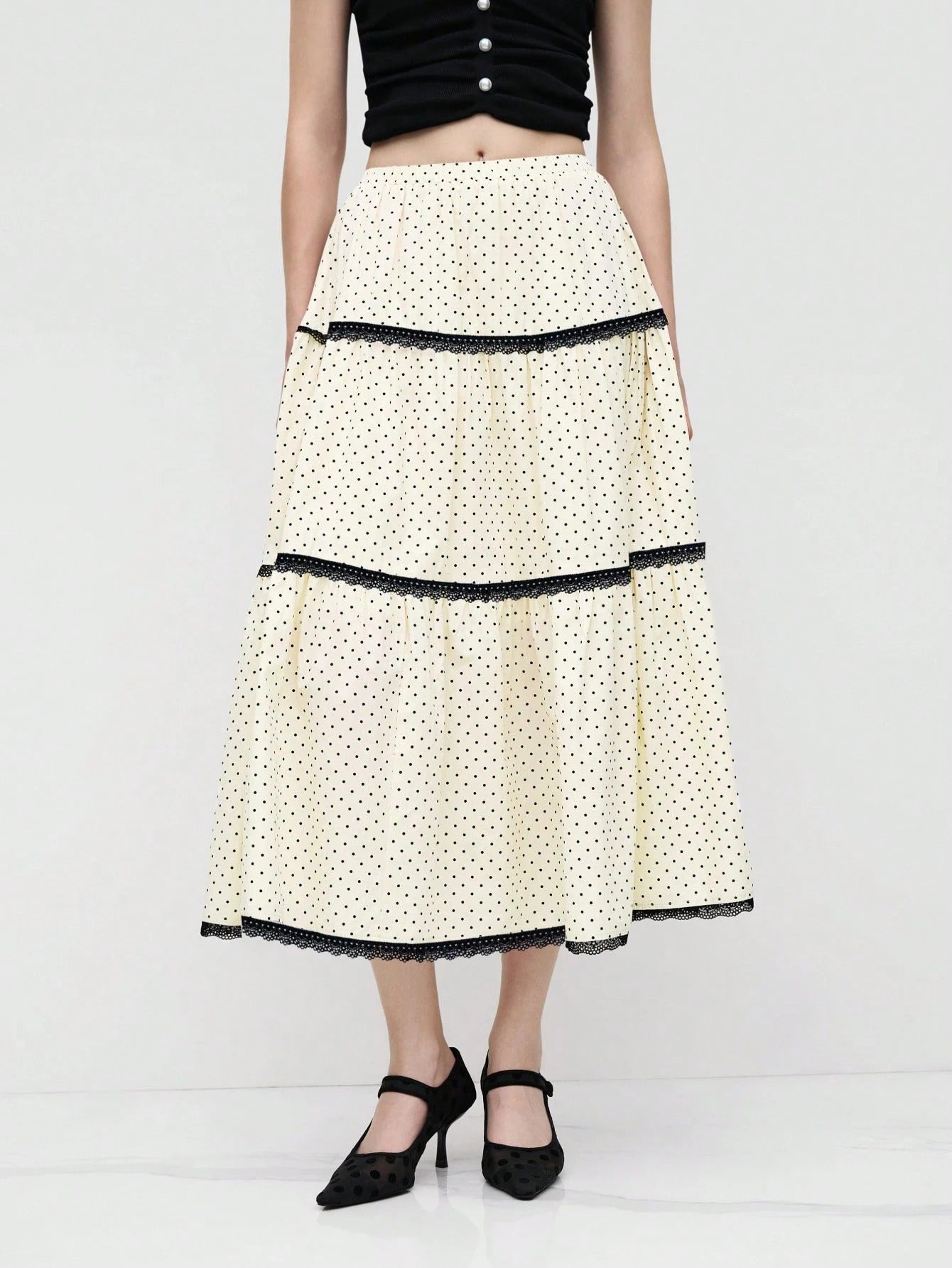 Bulk Polka Dot Lace-Trim A-Line Midi Skirt 3 Pcs product image 4