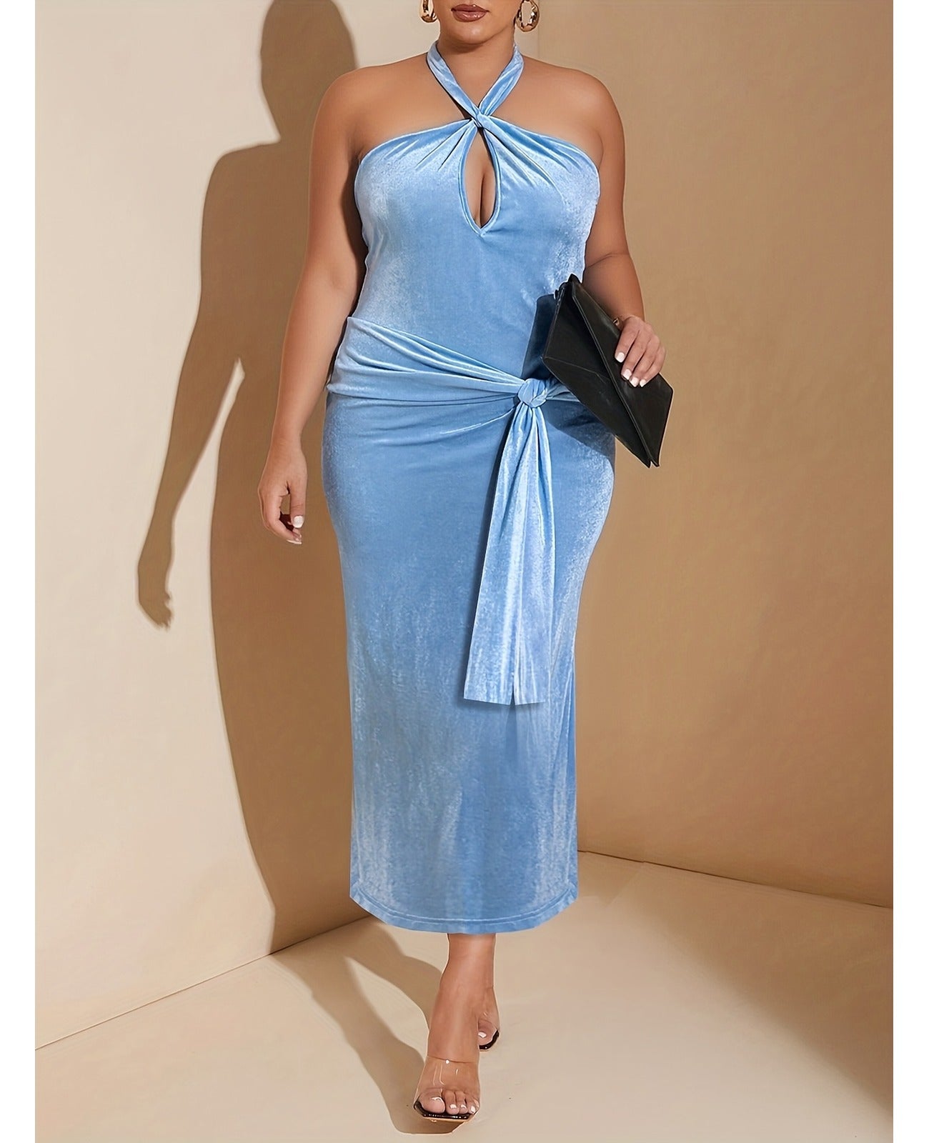 Bulk Sky Blue Plus-Size Halter Fishtail Dress 2 Pcs product image 1