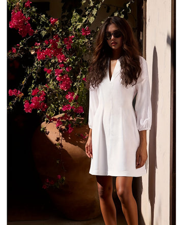 Bulk White Puff-Sleeve V-Neck Mini Dress 10 Pcs product image 1