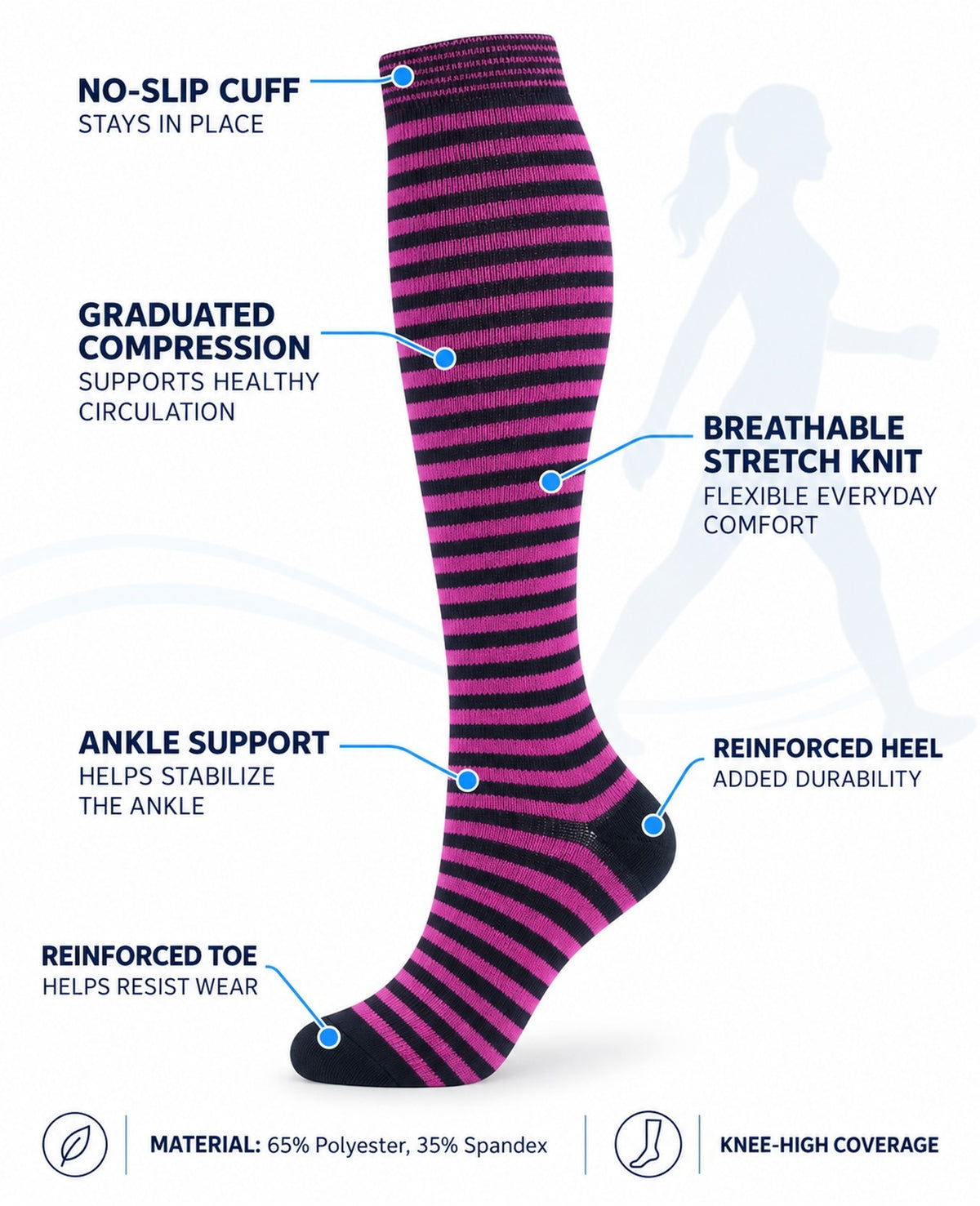 Patterned Compression Socks Knee High 6 Pair Set - Colorful Stripe Mix approved structure and function
