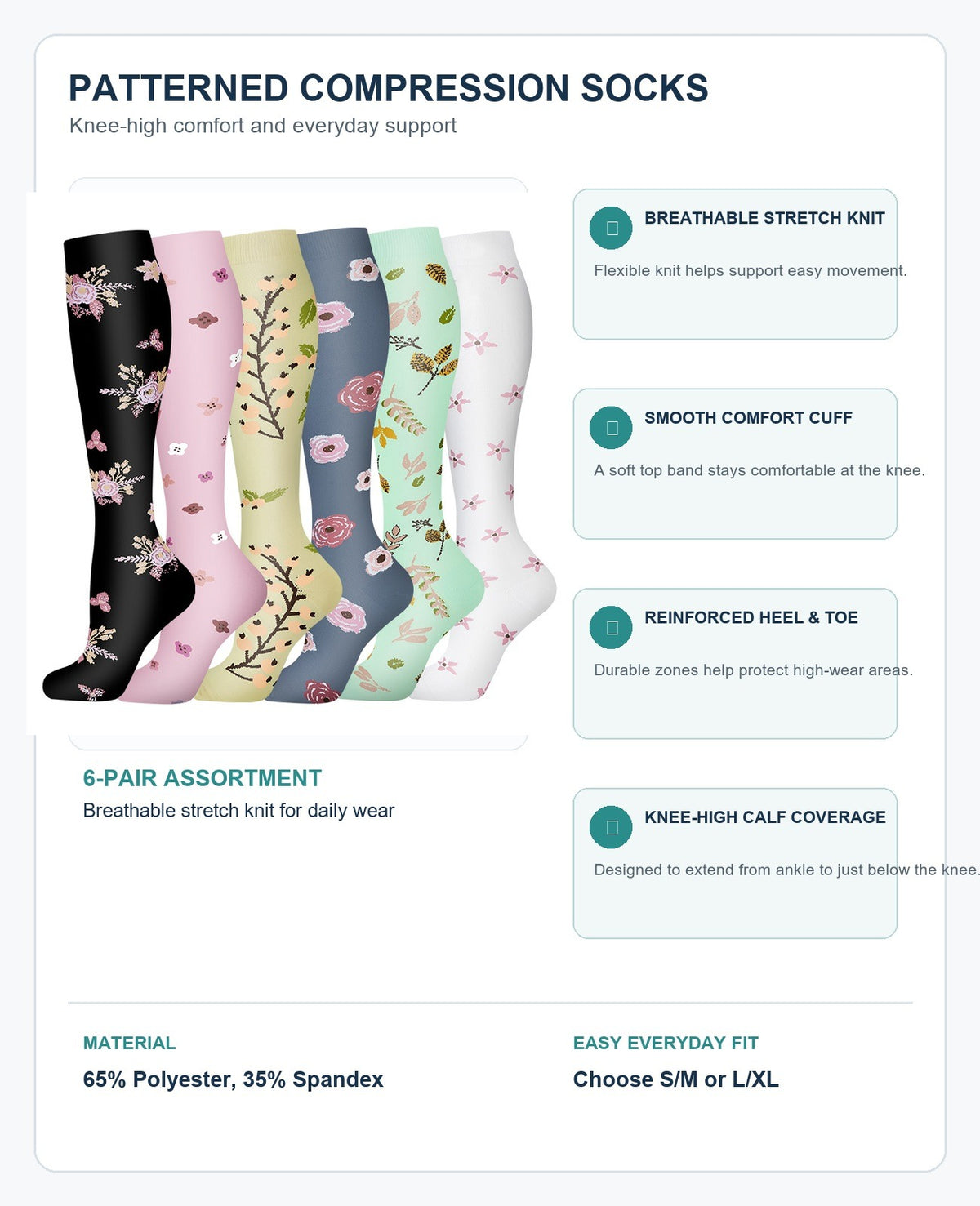 Patterned Compression Socks 6 Pair Set - Assorted Set 24 structure and function