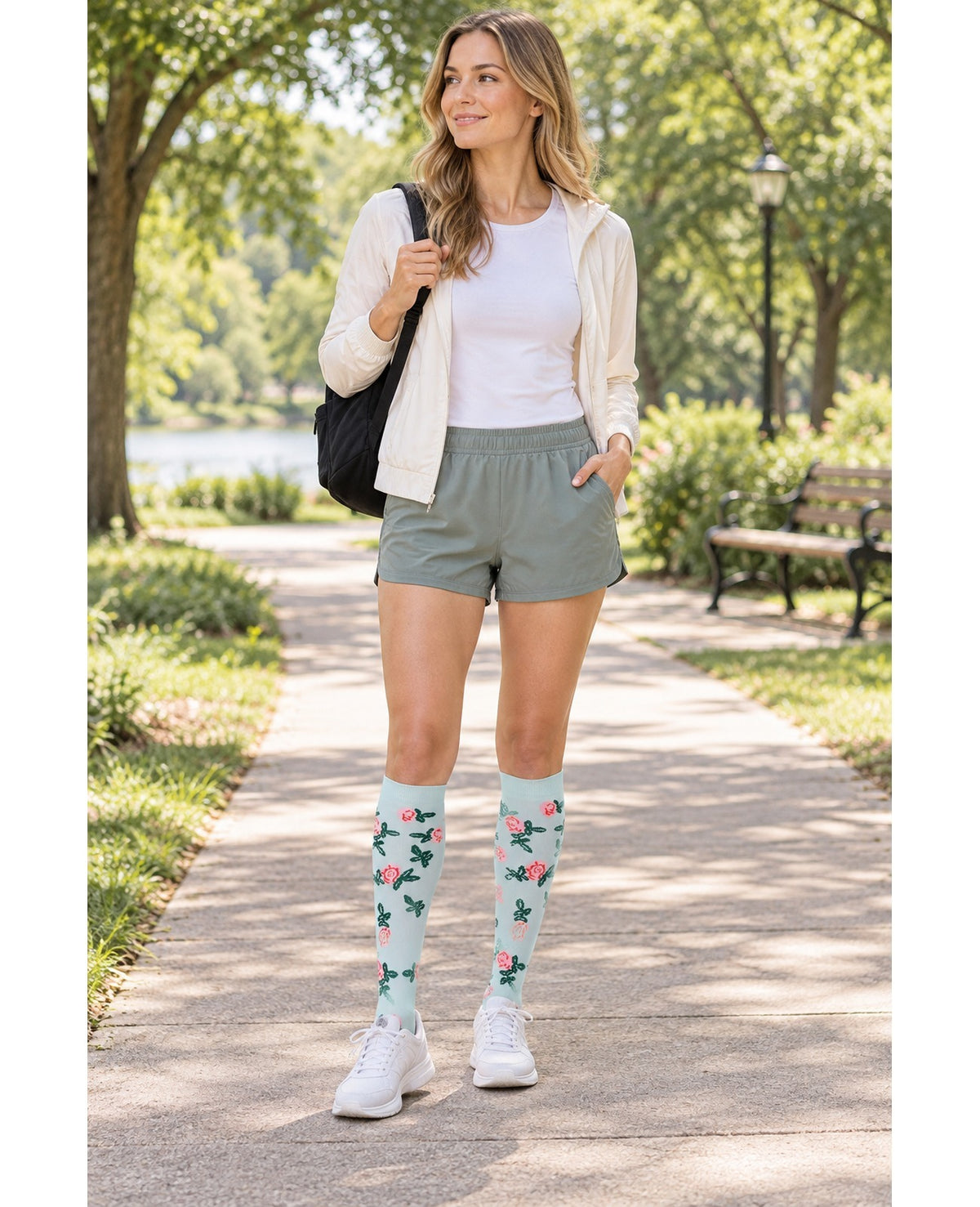 Patterned Compression Socks 6 Pair Set - Assorted Set 25 female model outdoor scene