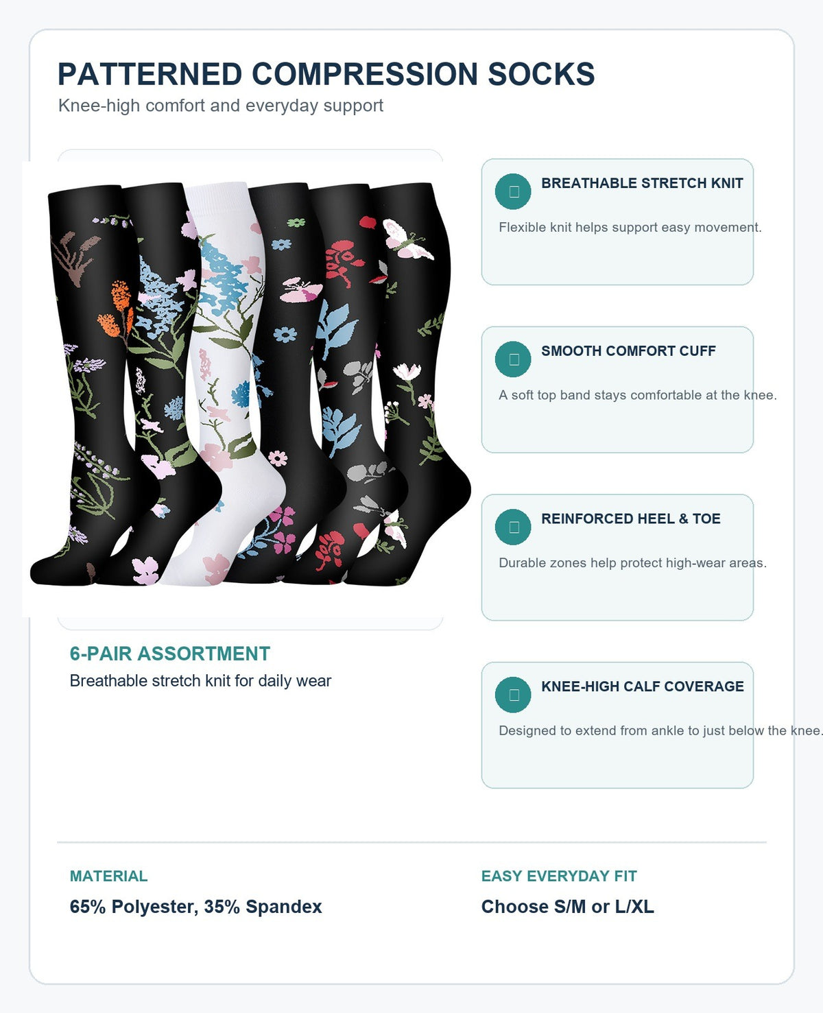 Patterned Compression Socks 6 Pair Set - Assorted Set 26 structure and function