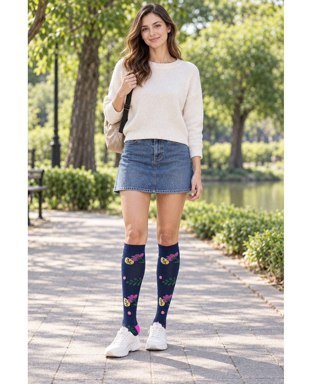 Patterned Compression Socks 6 Pair Set - Assorted Set 57 female model outdoor scene