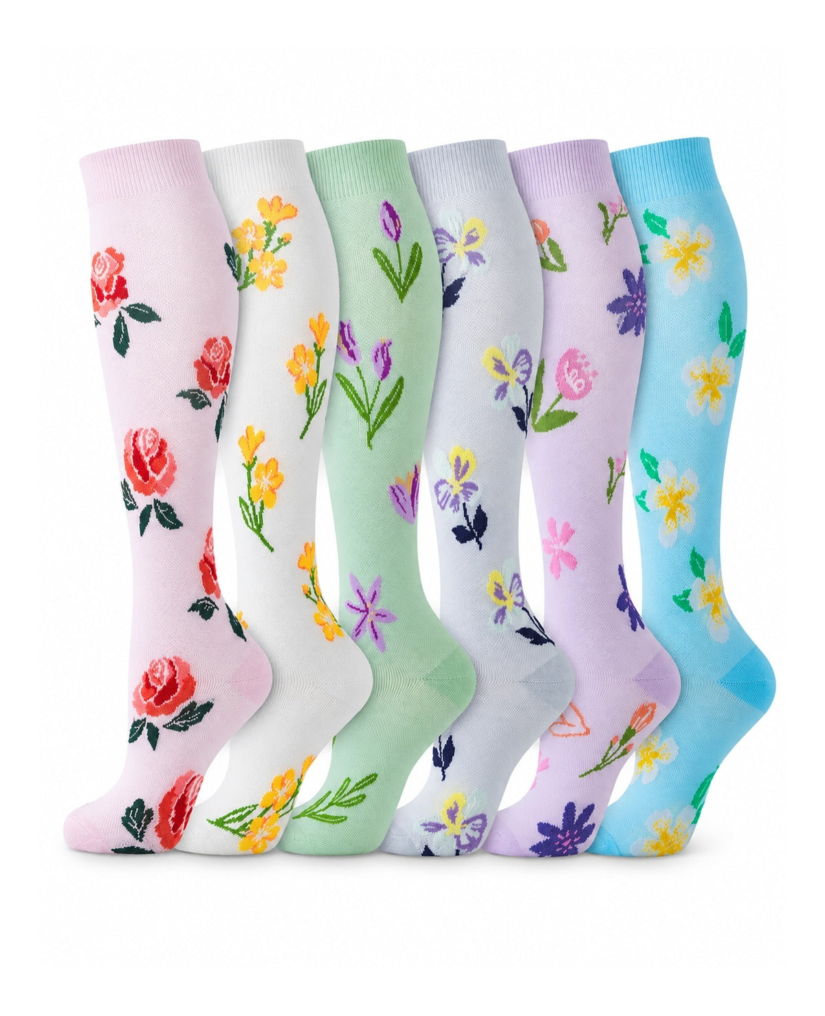 Patterned Compression Socks 6 Pair Set - Garden Bloom AI generated white background six pair assortment