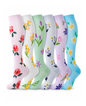 Patterned Compression Socks 6 Pair Set - Garden Bloom AI generated white background six pair assortment