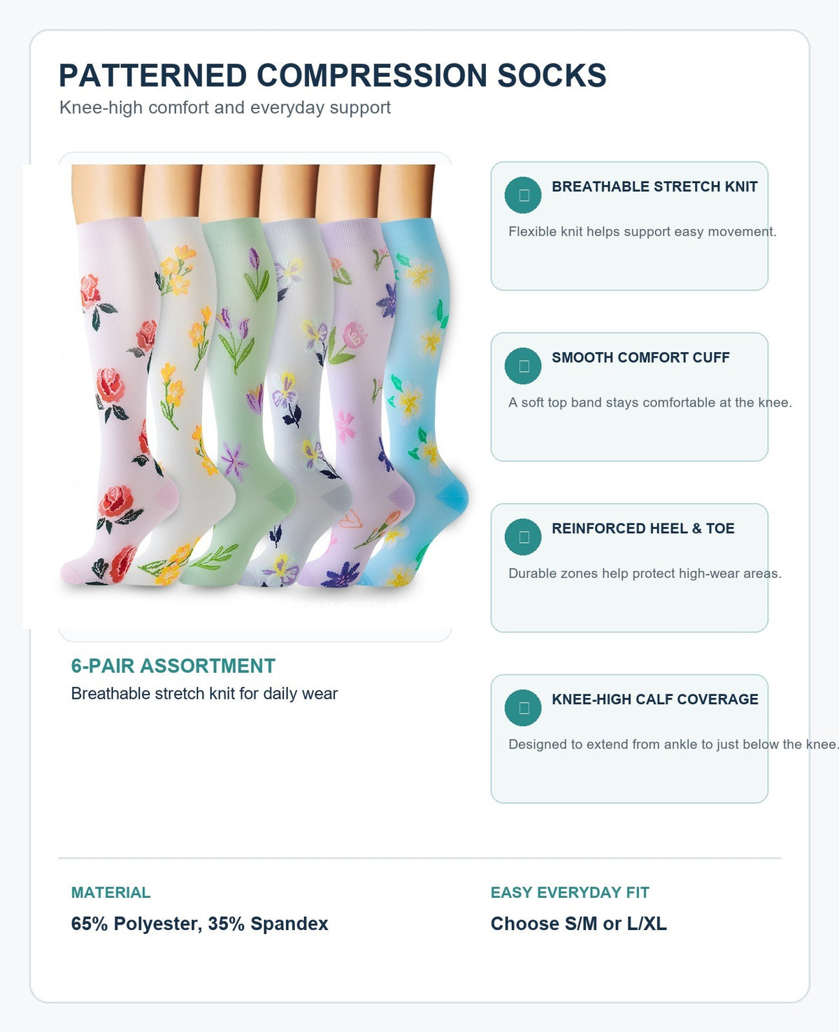Patterned Compression Socks 6 Pair Set - Assorted Set 58 structure and function