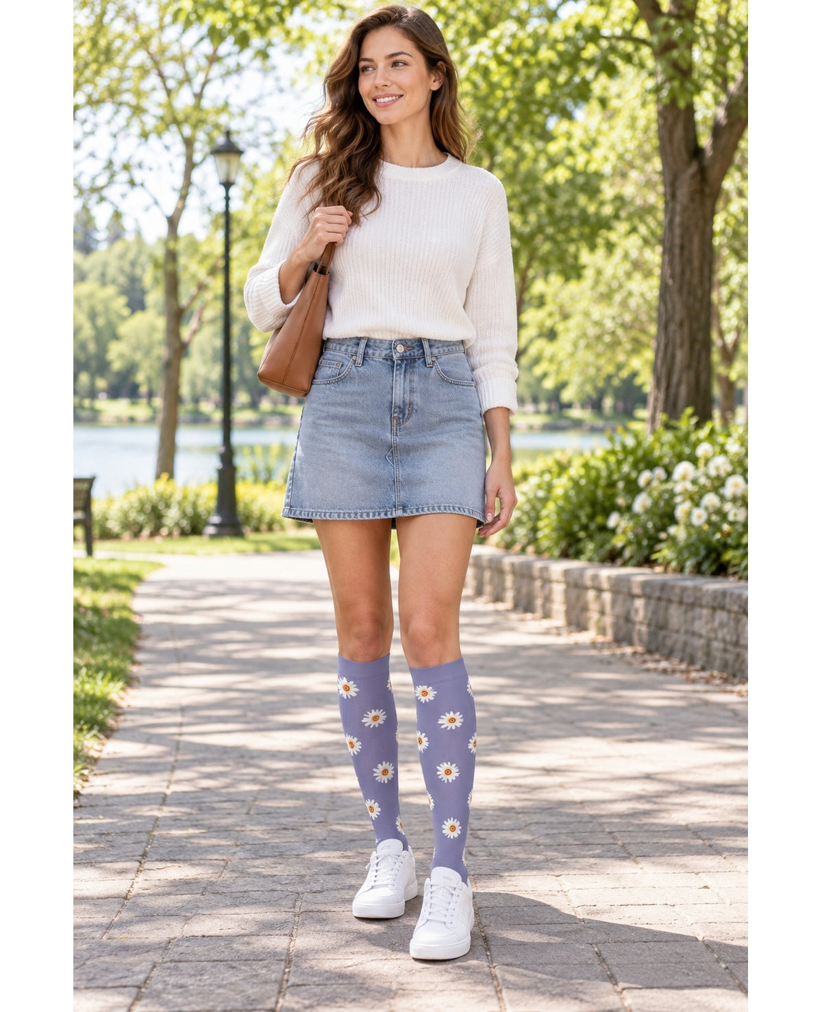 Patterned Compression Socks 6 Pair Set - Assorted Set 60 female model outdoor scene