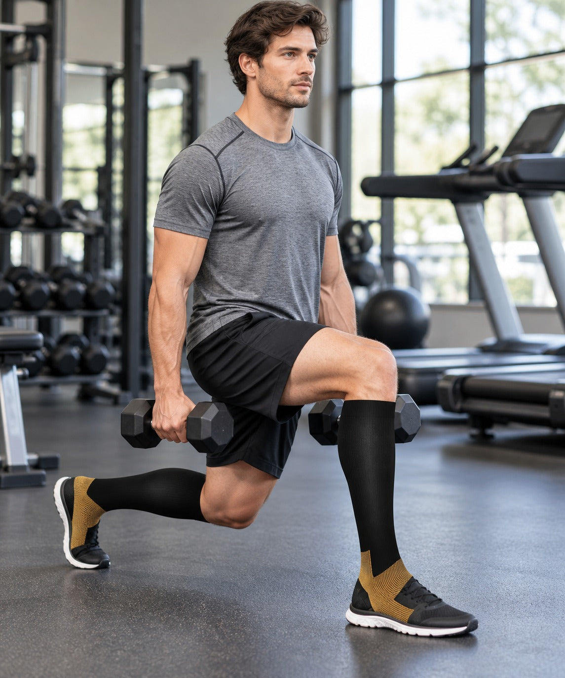Patterned Compression Socks 6 Pair Set - Black Bronze male training scene