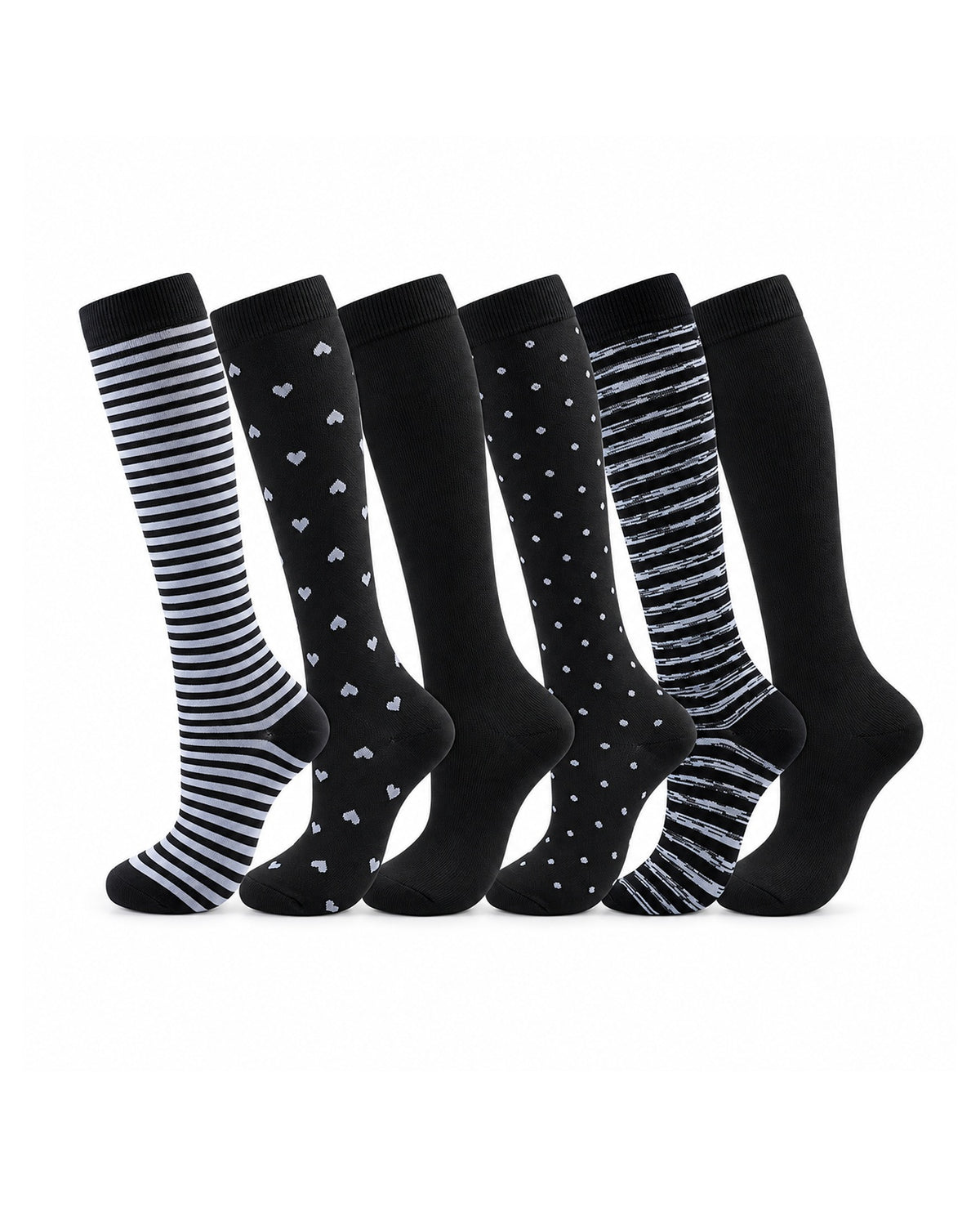 Patterned Compression Socks 6 Pair Set - Black Free Line exact six pair assortment sharp white background hero image