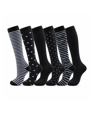 Patterned Compression Socks 6 Pair Set - Black Free Line exact six pair assortment sharp white background hero image