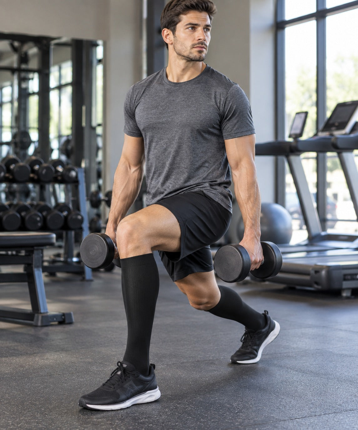 Patterned Compression Socks 6 Pair Set - Black Gray Blue Mix male training scene
