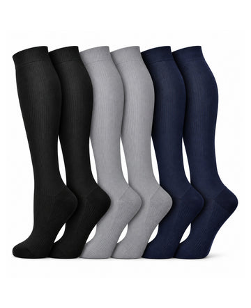 Patterned Compression Socks 6 Pair Set - Black Gray Blue Mix AI regenerated regular-size hero image