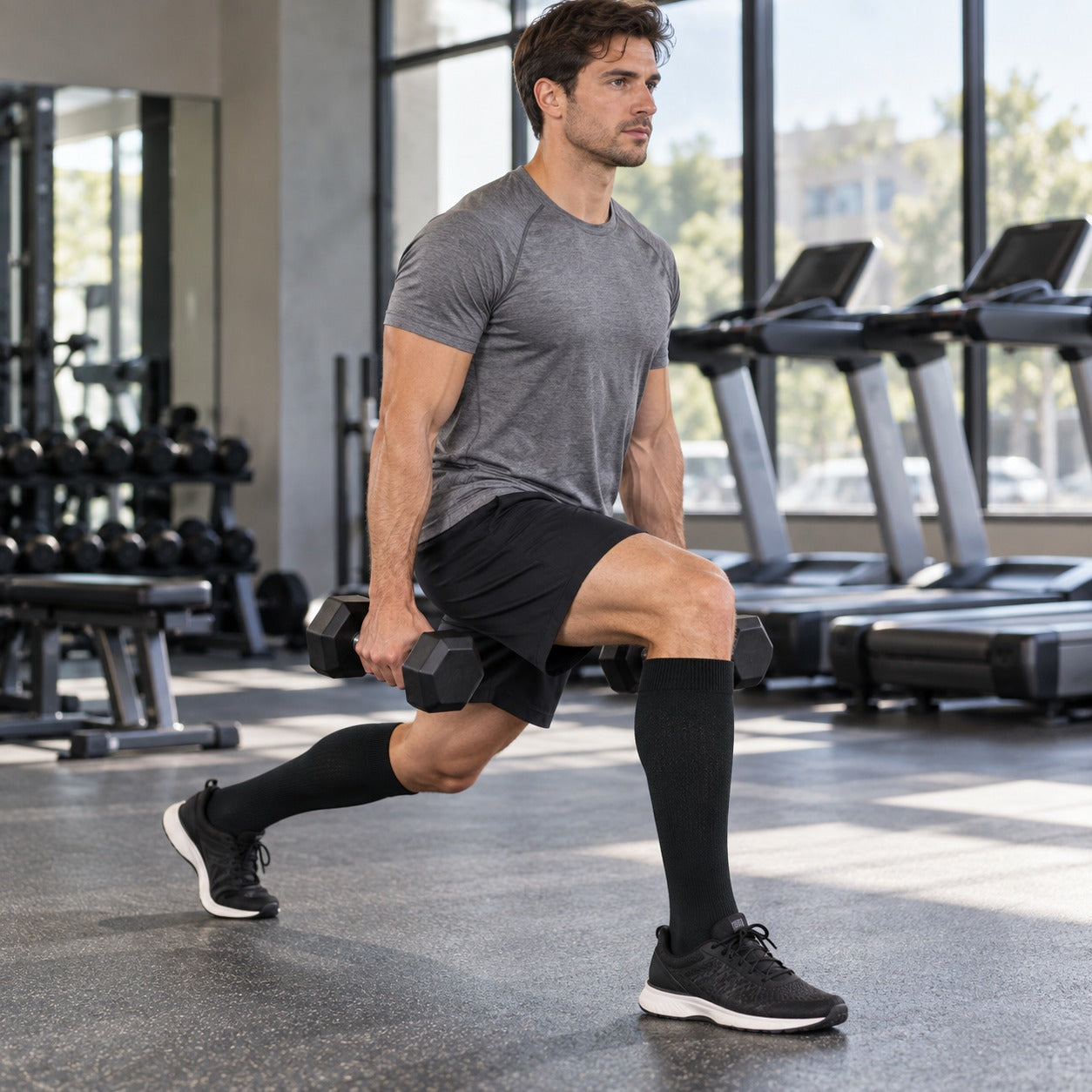 Patterned Compression Socks 6 Pair Set - Black Solid male training scene