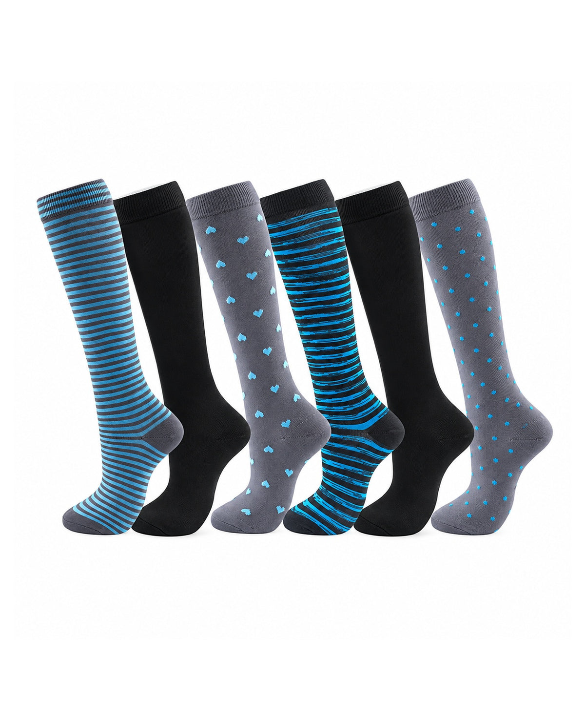 Patterned Compression Socks 6 Pair Set - Blue Arrow exact six pair assortment sharp white background hero image