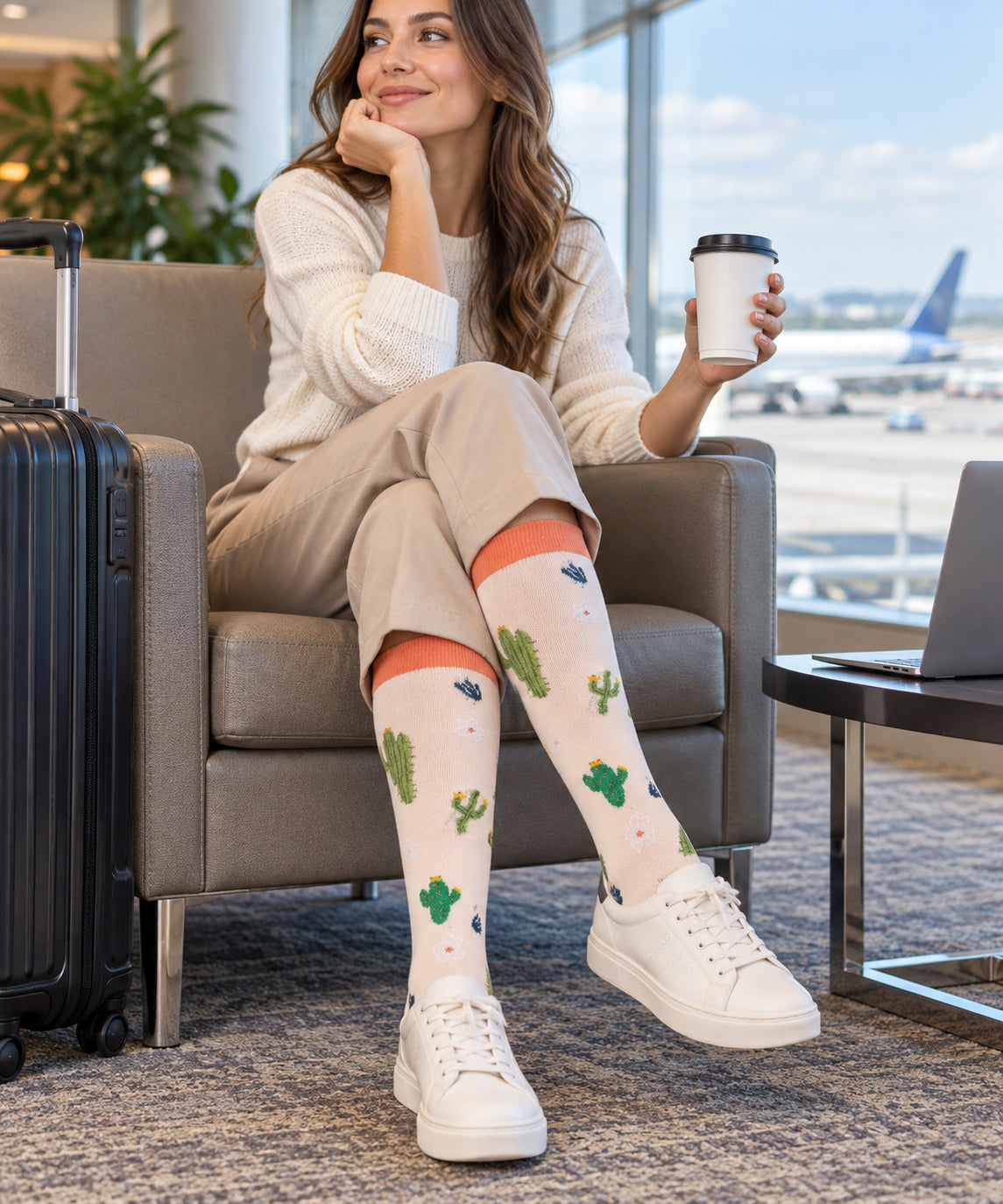 Patterned Compression Socks 6 Pair Set - Cactus Animals regular compression socks female lifestyle scene 02