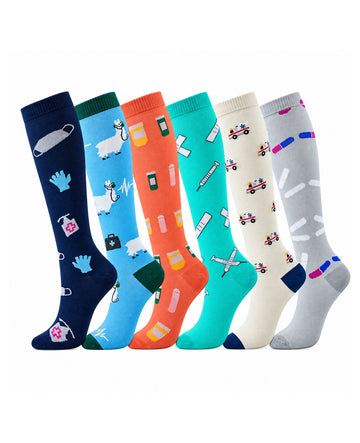 Patterned Compression Socks 6 Pair Set - Colorful Medical exact six pair assortment sharp white background hero image