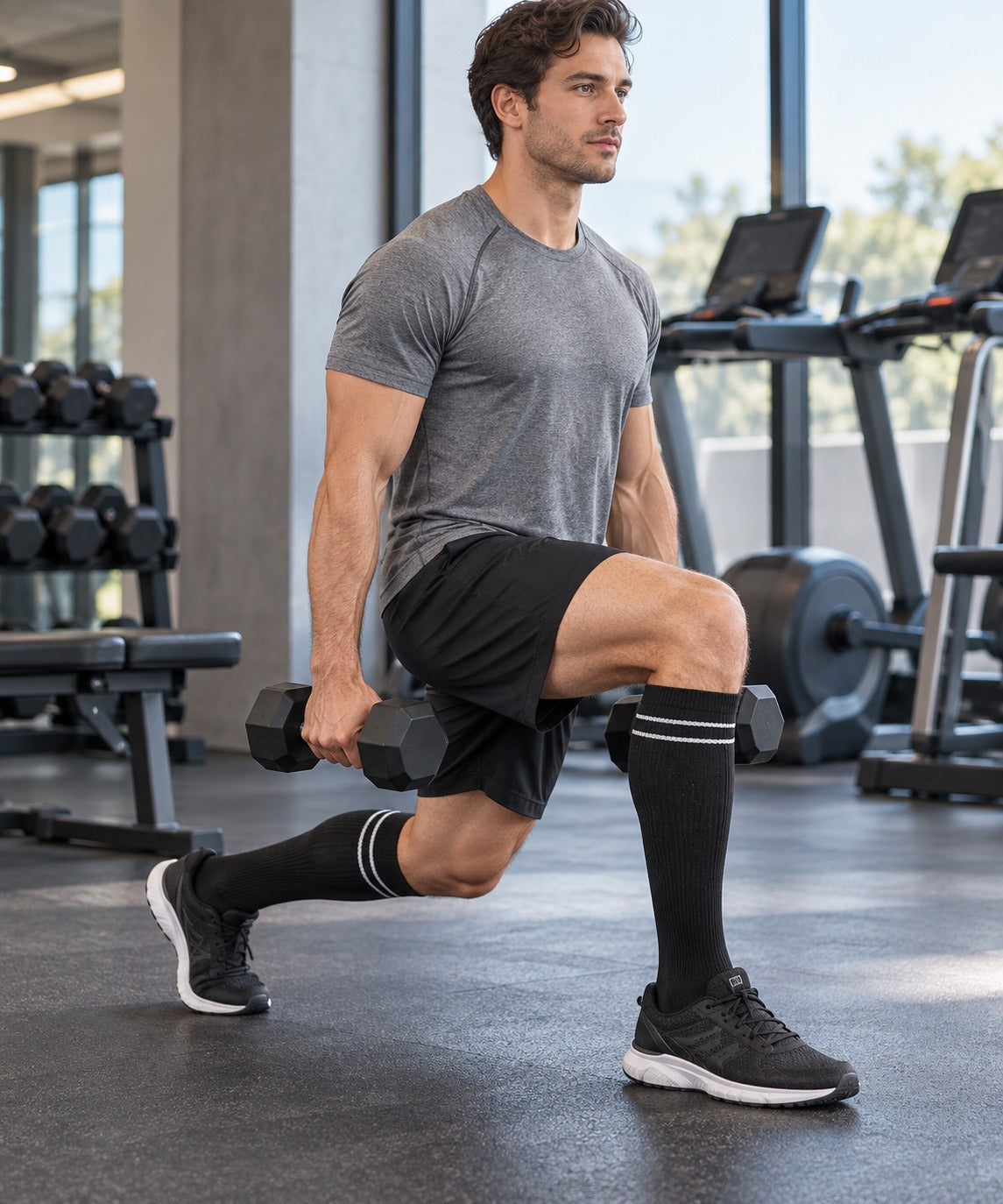 Patterned Compression Socks 6 Pair Set - Double Stripe male training scene