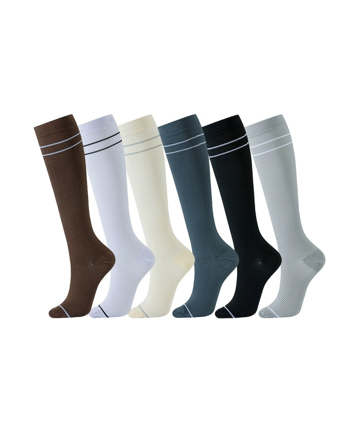Patterned Compression Socks 6 Pair Set - Double Stripe exact six pair assortment hero image