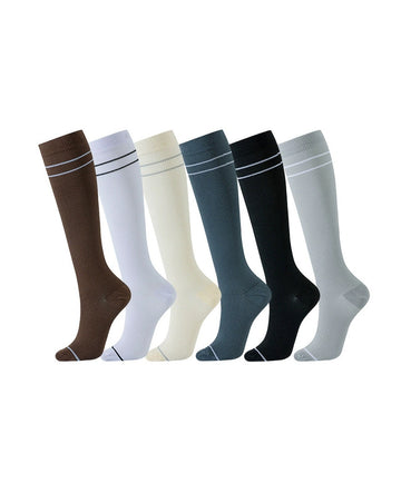 Patterned Compression Socks 6 Pair Set - Double Stripe exact six pair assortment hero image
