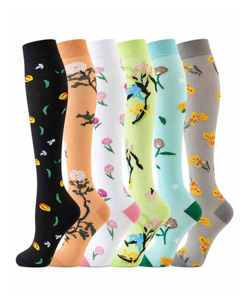 Patterned Compression Socks 6 Pair Set - Soft Botanical AI generated white background six pair assortment