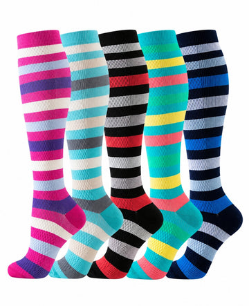 Patterned Compression Socks Knee High 6 Pair Set - Colorful Floral Mix clean white background hero