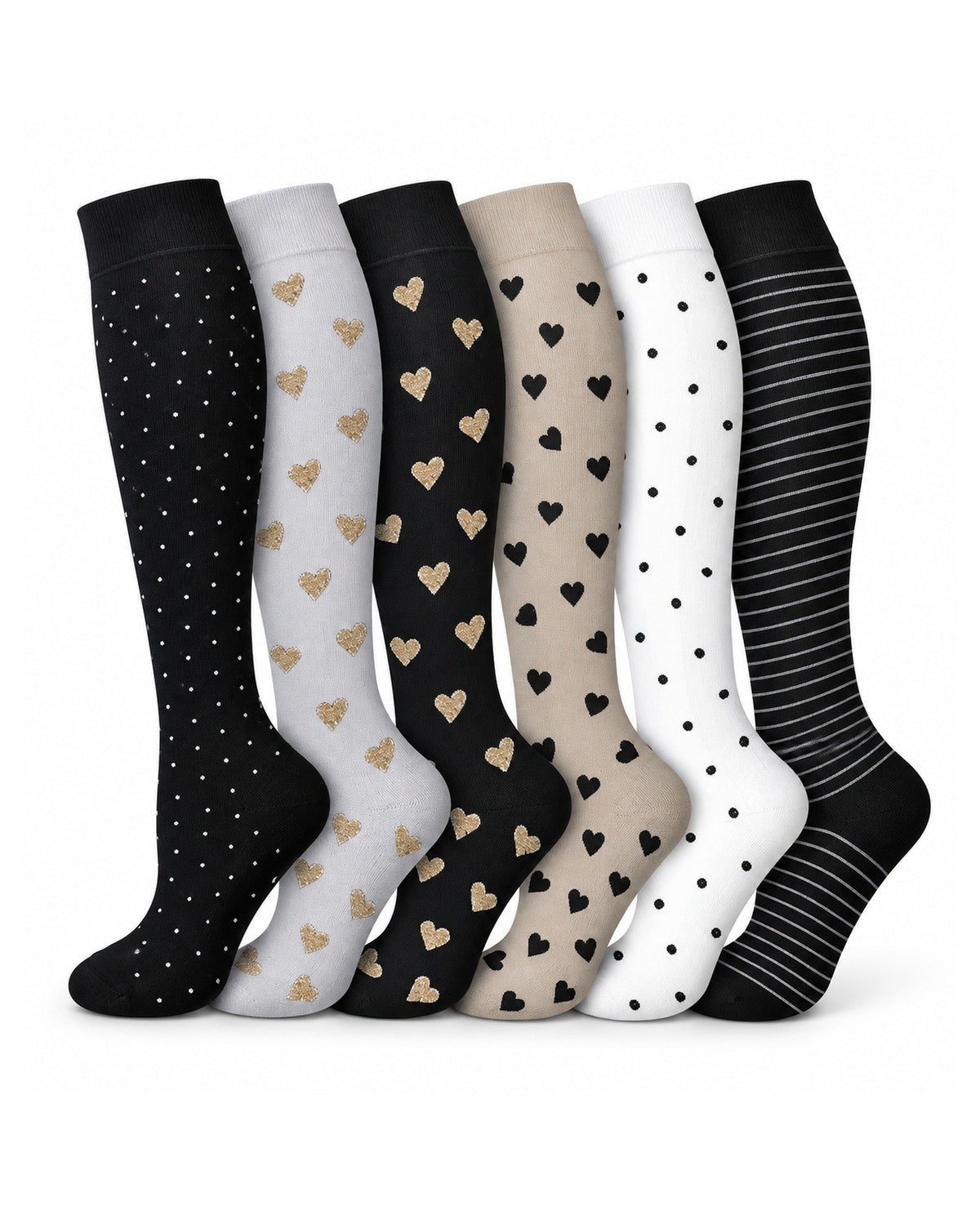 Patterned Compression Socks 6 Pair Set - Golden Heart AI regenerated regular-size hero image