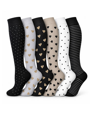 Patterned Compression Socks 6 Pair Set - Golden Heart AI regenerated regular-size hero image