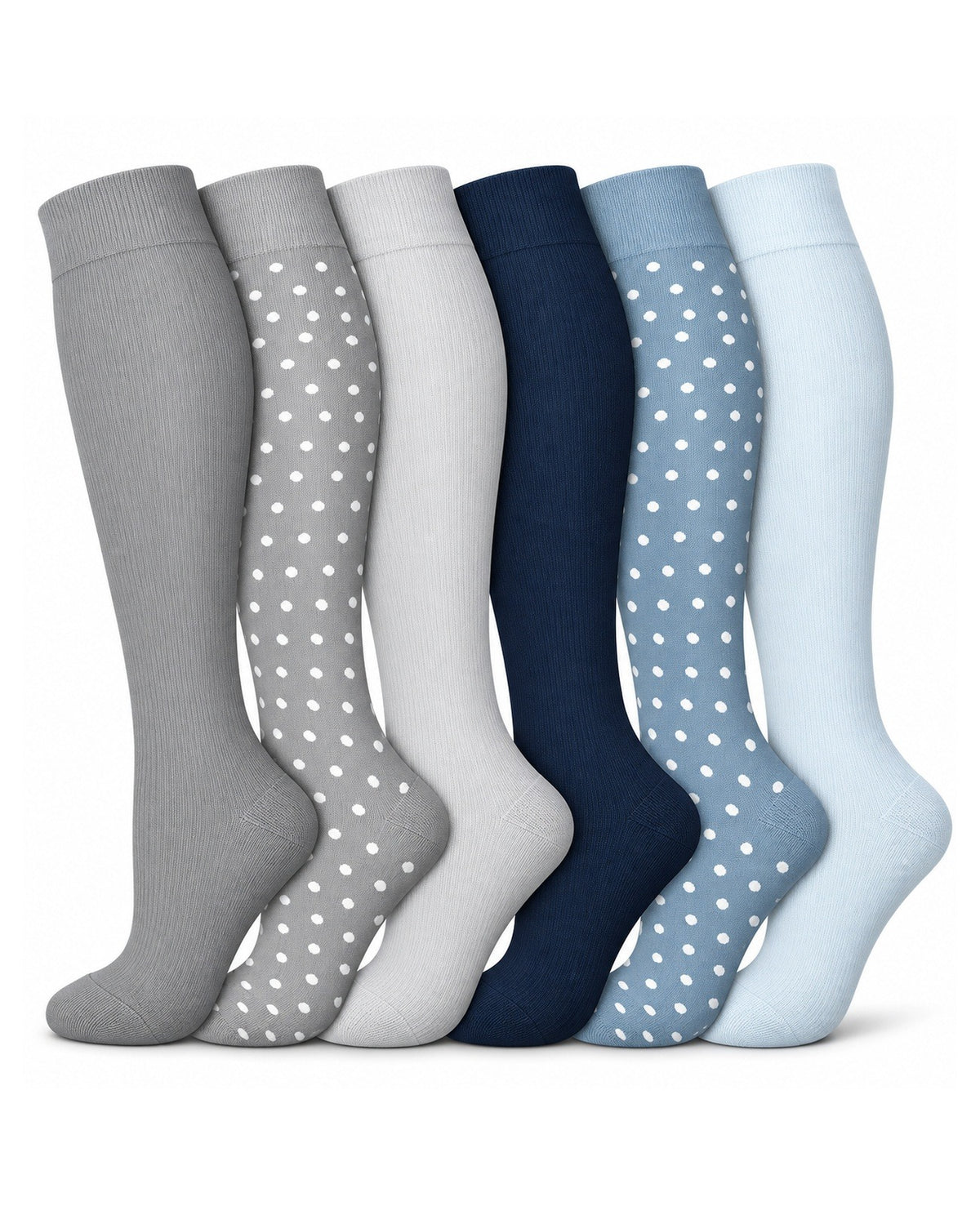 Patterned Compression Socks 6 Pair Set - Gray Blue Dots AI regenerated regular-size hero image