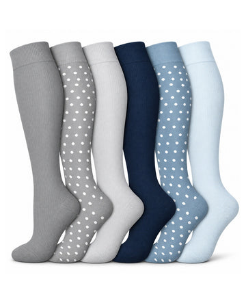 Patterned Compression Socks 6 Pair Set - Gray Blue Dots AI regenerated regular-size hero image