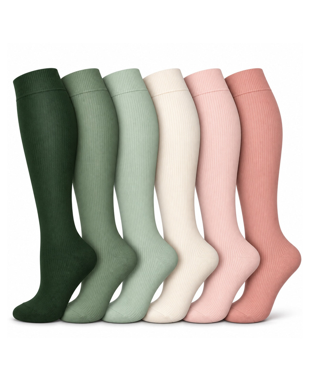 Patterned Compression Socks 6 Pair Set - Green Red Solid sharp white background product hero image