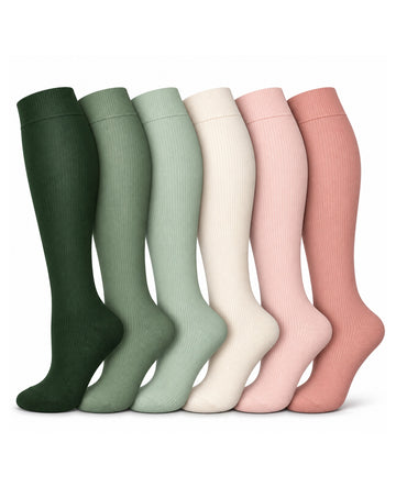 Patterned Compression Socks 6 Pair Set - Green Red Solid sharp white background product hero image