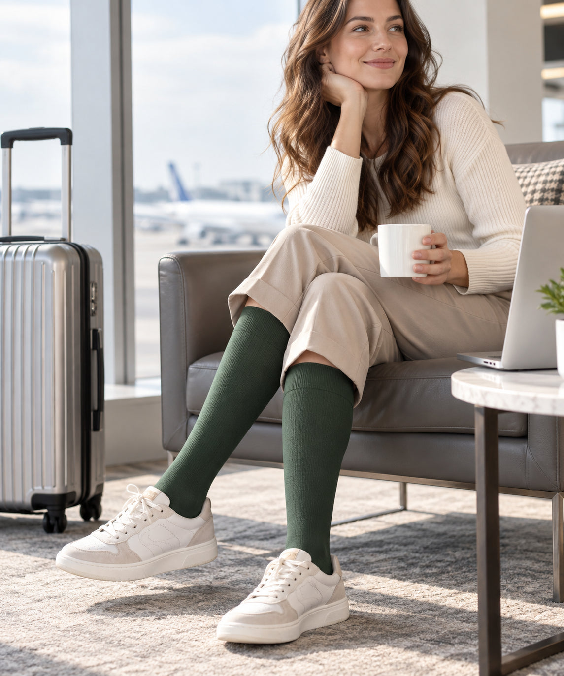 Patterned Compression Socks 6 Pair Set - Green Red Solid regular compression socks female lifestyle scene 02