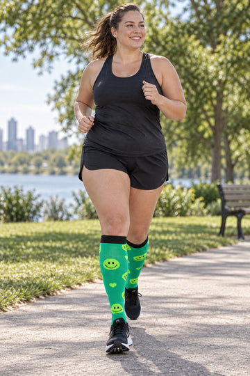 Patterned Compression Socks 6 Pair Set - Green Smile regular compression socks female lifestyle scene 01