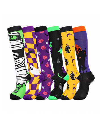 Patterned Compression Socks 6 Pair Set - Halloween Series exact six pair assortment sharp white background hero image