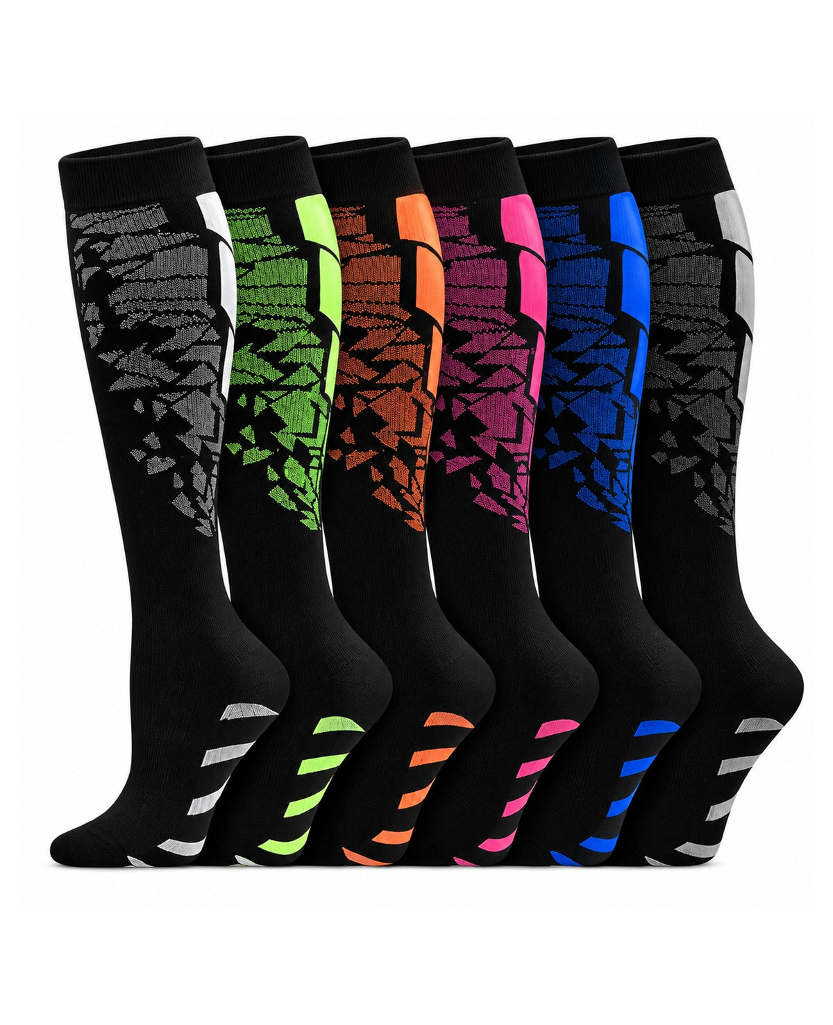 Patterned Compression Socks 6 Pair Set - Irregular Pattern exact six pair assortment sharp white background hero image
