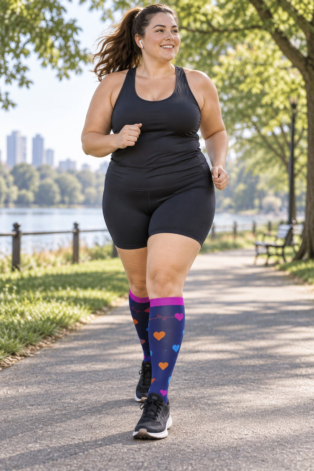 Patterned Compression Socks 6 Pair Set - Little Dog female running scene