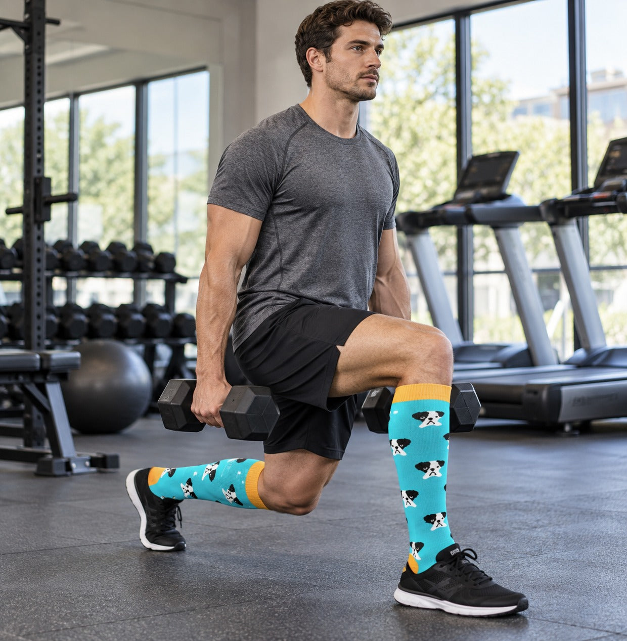 Patterned Compression Socks 6 Pair Set - Little Dog male training scene