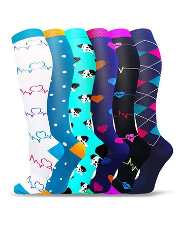 Patterned Compression Socks 6 Pair Set - Little Dog exact six pair assortment hero image
