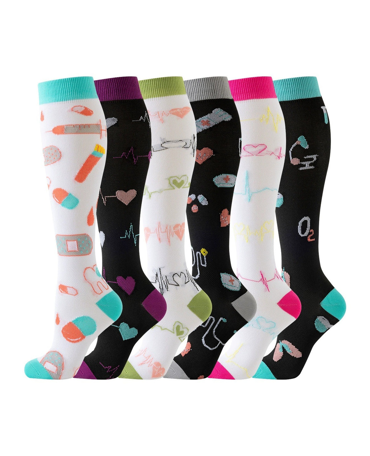 Patterned Compression Socks 6 Pair Set - Medical exact six pair assortment hero image