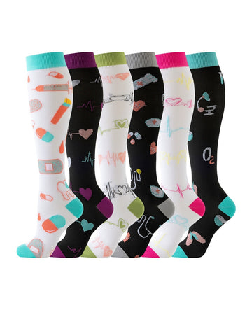 Patterned Compression Socks 6 Pair Set - Medical exact six pair assortment hero image