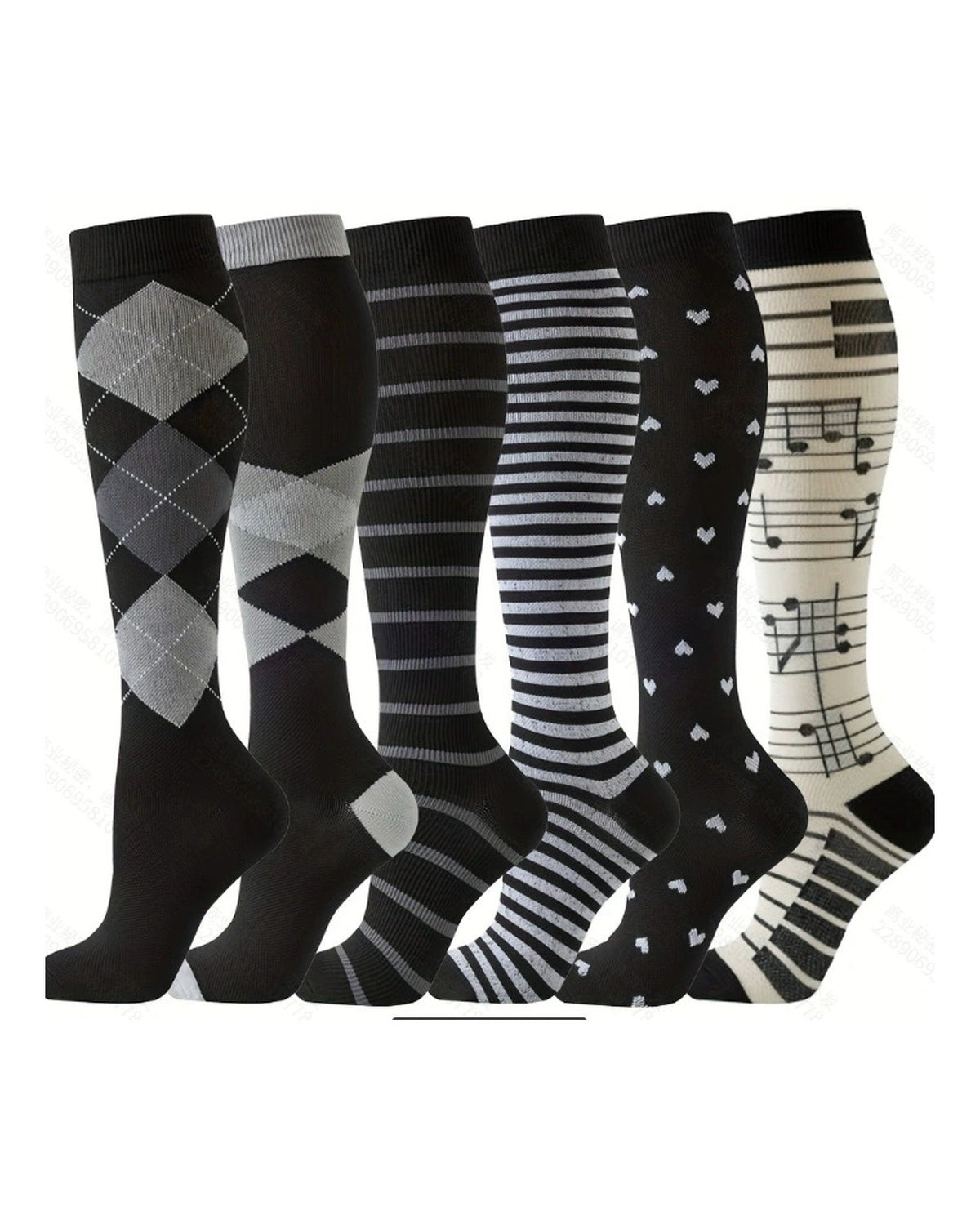 Patterned Compression Socks 6 Pair Set - Men's Piano exact six pair assortment hero image