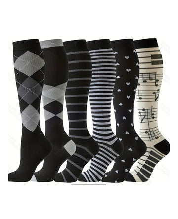 Patterned Compression Socks 6 Pair Set - Men's Piano exact six pair assortment hero image